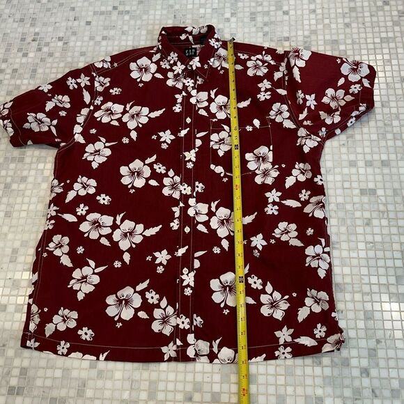 GAP Vintage Red Hawaiian Button Down Short Cotton Sleeve Shirt - Picture 5 of 11